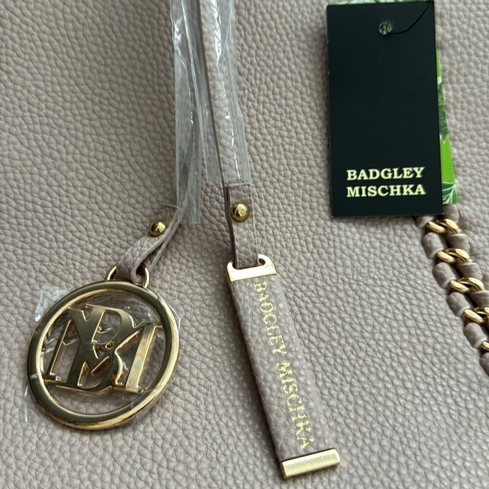 Badgley Mischka NWT Decorative Chain Tote in Taupe color and gold hardware. - Picture 7 of 10